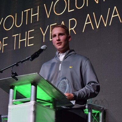 Eli Conley presenting his acceptance speech at the Community Foundation Awards